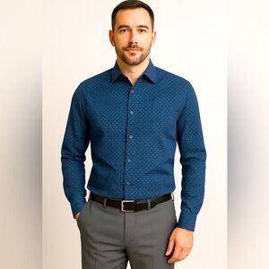J.B. Holt Men’s Long Sleeve Button-Up Shirt - Navy Blue Geometric Pattern Sz XL